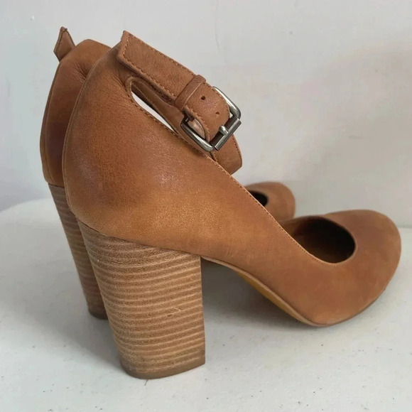 Crown Vintage Audrey Brown Ankle Strap Stacked Block Heels / Shoes Size 9.5 EUC! - Picture 1 of 10